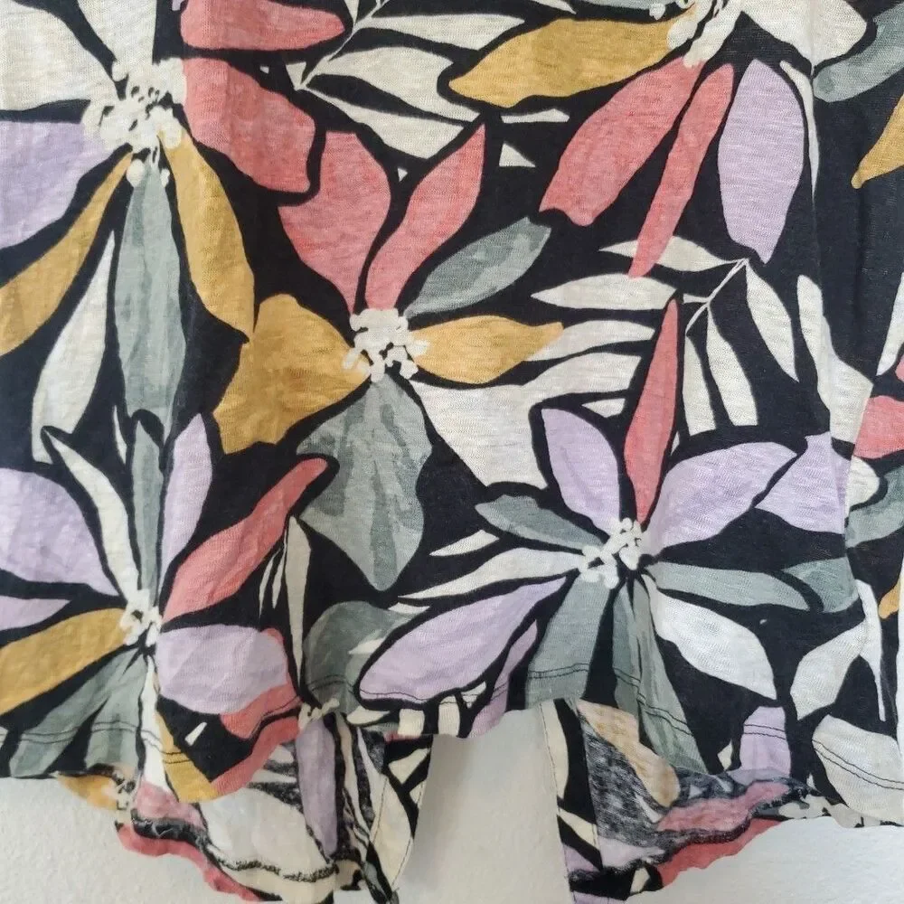 Nicole Miller Women’s Multicolor Floral Round Neck Short Sleeve Linen Blouse M - Picture 6 of 16